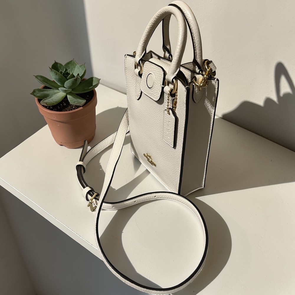 Coach North South Mini Tote Women Small White Excellent Pebbled Leather Bag - Picture 7 of 11